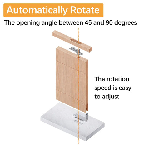 Hidden Self Closing Pivot Door Hinges With 360 Degree Swing Stainless Steel Concealed Door Hardware For Wood Doors Invisible Soft Close Hinge System showing automatic rotation between 45 and 90 degrees