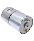 Heavy Duty DC Gearmotor Designed With High Torque Output In 12V Or 24V Specs, silver metal, for robotic applications.
