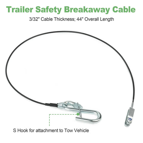 Beefed Up Trailer Brake Hydraulic Surge Actuator Breakaway Cable Assembly with S Hook for DA10 DA16 DA20 DA91