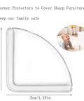 Fan Shaped Furniture Corner Protectors With Strong 3M Adhesive Tape Slam Dunk Edge Guards showing clear plastic guard, 3cm size.