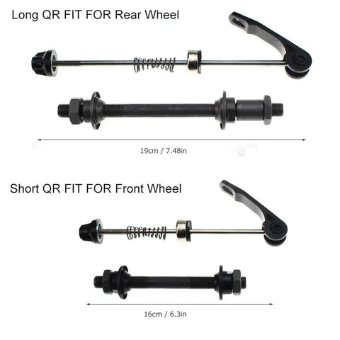 Front And Rear Quick Release Skewers For Road, Mountain, MTB And BMX Bikes, Built To Last Iron Bike Axle Set With Short Front Lever And Longer Rear Lever, Fits Most Wheel Hubs, 1 Pair