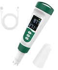 5 In 1 Digital PH Meter With Voice Function For Pools Spas Aquariums Hydroponics Tests PH TDS EC Temperature And Salt Waterproof Rechargeable Pen Water Quality Tester On The Go showing LCD screen and USB charging cable