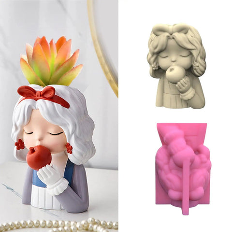 Girl Flower Pot Mold Silicone Planter And Candle Holder For Concrete And Epoxy Resin Craft No Fuss Succulent Planter Cement Mold
