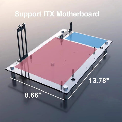 Open Frame Case Test Bench For DIY Builds Fits ATX Micro ATX ITX Motherboards Clear Organic Glass Frame Open Chassis with measurements.