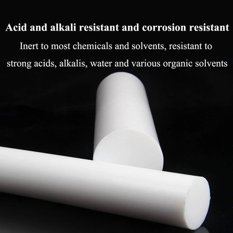 Close-up of PTFE Teflon Rods White Solid Round Rod 60mm Diameter And 300mm Length, chemical resistant material on black background.