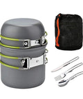 Grab and Go Camping Tableware Kit With Foldable Spoon Fork Knife Kettle and Cup Ultra Compact Lightweight Cookware Set in bag