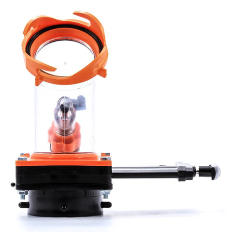 Rhino Blaster Pro Holding Tank Rinser With Gate Valve for RV sewer cleanup, high pressure direct jet flush visible on white background
