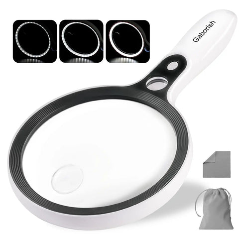 Large Magnifying Glass With 37 LED Lights, 10X 20X 45X Handheld Illuminated Magnifier With Three Light Modes for reading and inspection