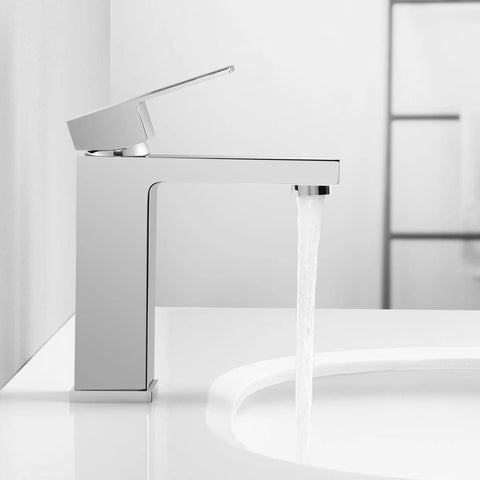 Chrome Single Hole Bathroom Sink Faucet With One Handle, Solid Brass Construction, Lead Free And cUPC NSF Certified, side view