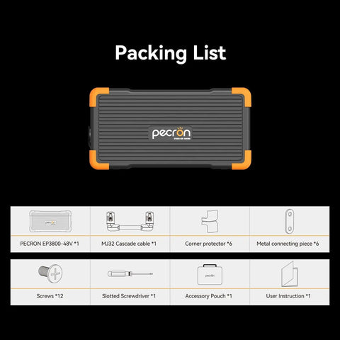 Packing list for Massive 3840Wh LiFePO4 Expansion Battery showing components and accessories included with the battery kit.