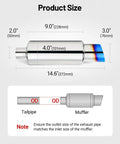Deep Tone Exhaust Muffler With 2 Inch Inlet And 3 Inch Outlet Stainless Steel Universal Fit product size illustration