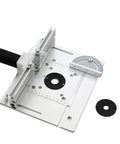 Heavy Duty Aluminum Router Table Insert Plate With Precision Center Bushing Flip Top Mount showing adjustable clamps and guide.