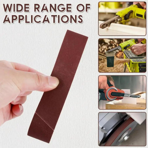 Hand holding a sanding belt showcasing versatility for the Compact Mini Electric Belt Sander 100-240V for versatile DIY.