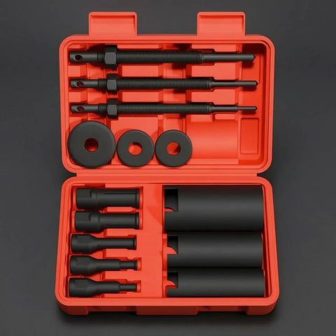 Heavy Duty Bearing Puller Set With Red Molded Case For Clean Internal Housing Extraction Using Pro Grade 45 Steel Repair Tools
