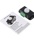 Motion Sensor Light Switch For Indoor Use Auto On Off DC 12V 24V Motion Activated Controller For LED Light Strips Smooth Flicker Free Output Infrared Detection, black module with PIR dome and user manual