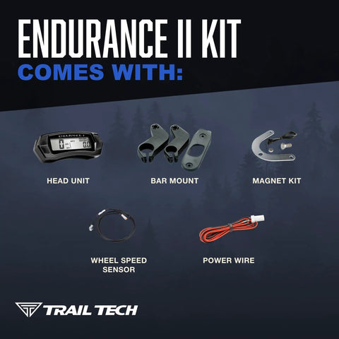 Endurance II Digital Gauge Speedometer Kit With Backlight For Yamaha ATVs And Quads That Tracks Current Speed Avg Speed Max Speed Two Trip Odometers Riding Time Stopwatch Total Ride Time Fits TW200 Banshee Blaster Grizzly 450 550 700 Kodiak 450 head unit, bar mount, sensor, wire