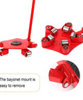 Industrial Heavy Duty Furniture Movers With Reinforced Steel Base And Dual Switchable Casters For Smooth 360 Degree Swivel Rolling, red frame with removable bayonet mount.