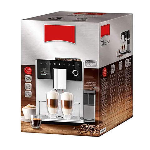 Top Shelf Bean To Cup Coffee Machine No Sweat Slick Operation 15 Bar Pressure Pulls Rich Creamy Shots On Demand 1400 Watt Heavy Duty Motor 1.8 Liter Tank Sleek Black Finish boxed on wood surface.