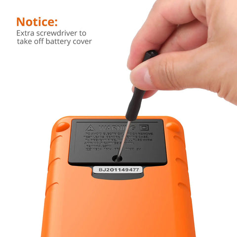 High Accuracy LCR Meter Digital Multimeter For Capacitance Resistance And Inductance back view with screwdriver unscrewing battery cover