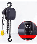 Heavy Duty 3 Ton Electric Chain Hoist With Rock Solid Manganese Steel Chain Garage Ceiling Workhorse showing chain and hook.