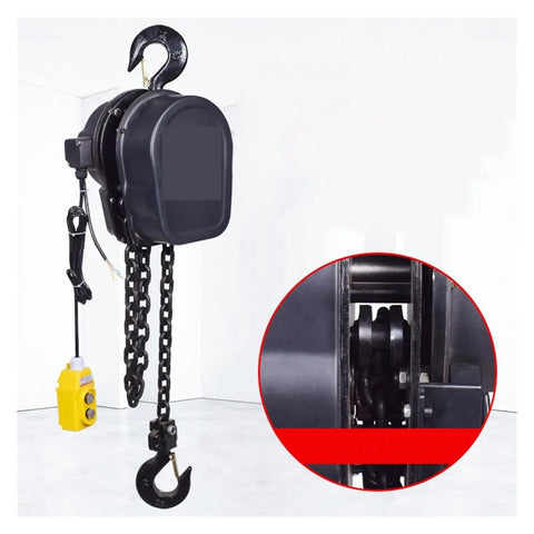 Serious Workhorse 3 Ton Electric Chain Hoist Featuring Manganese Steel Dual Row Chain For Industrial Winch Crane and garage ceiling pulley lift setup with hook and remote.