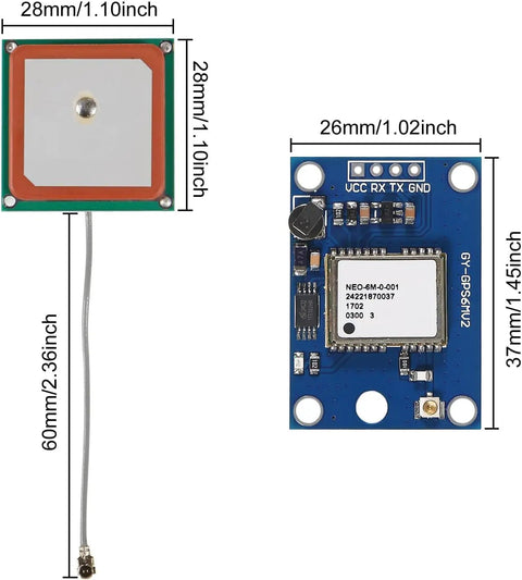 Neo 6M GPS Module Twin Pack With 3 To 5 Volt Power And Large Ceramic Antenna For Strong Signal Easy Plug And Play Setup