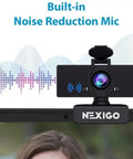 Hella Crisp 1080P USB Web Camera With Integrated Mic And Handy Privacy Flip showing noise reduction feature and lens.