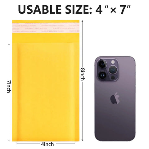 Yellow Self Seal Bubble Mailers 4x8 Exterior 4x7 Inner Padded Envelopes 100 Pack For Small Biz Shipping Jewelry And Electronics