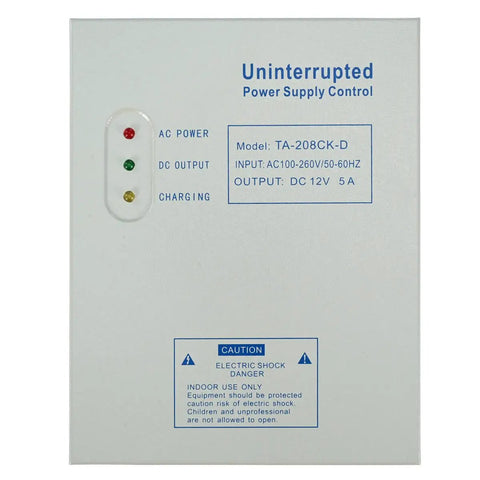 Front view of Built To Last Power Supply Controller For Door Access Systems And Intercom Cameras Converts 110V-240V AC To 12V DC 5A Output