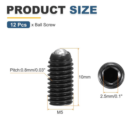 M5x10mm Carbon Steel Black Hex Socket Ball Point Spring Plunger Set Screws For Furniture And Workshop Projects Delivers Bombproof Grip And Hella Secure Performance, showing dimensions and design.