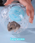 Dwarf Hamster Ball 5.1 Inch With Football Design Durable Running Ball for Tiny Pets, clear with blue interior, safe sturdy play toy.