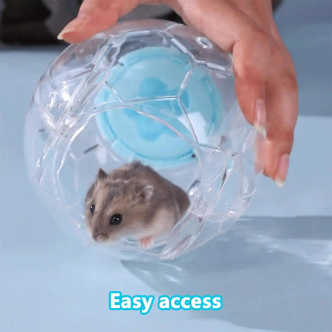 Dwarf Hamster Ball 5.1 Inch With Football Design Durable Running Ball for Tiny Pets, clear with blue interior, safe sturdy play toy.