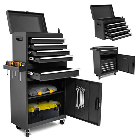 5 Drawer Rolling Tool Chest With High Capacity Adjustable Shelf Lockable Drawers Detachable 2 In 1 Mechanic Tool Box Storage Cabinet On Wheels