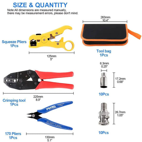 Pro Grade Coaxial BNC Crimping Tool Kit With RG59 Coax Connector And Round And Flat UTP Wire Stripper And Cable Cutter components