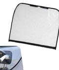 Magnetic EV Charger Port Cover With Straight Up Waterproof PVC Shield in use, protecting EV plug from dust and moisture.