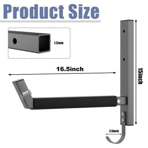 Heavy Duty Wall Mount Kayak Rack For Garage With Rock Solid Steel Kayak Storage Hangers holding up to 200 pounds dimensions close-up.