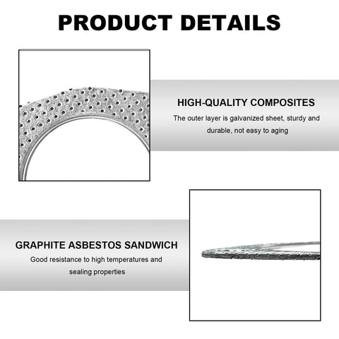 2-pack exhaust gasket set, 2.5-inch, 3-bolt, graphite-asbestos sandwich, high-temperature flange gaskets for mufflers