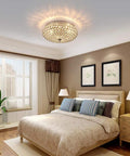 Crystal Flush Mount Ceiling Light Fixture With Sparkling Crystals, modern chandelier in bedroom, chrome finish, warm glow