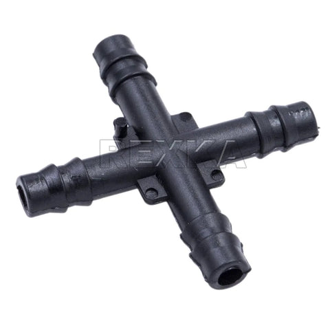 Rexka four-way nylon vacuum hose cross connector, all-ends, 3/16 in, automotive use