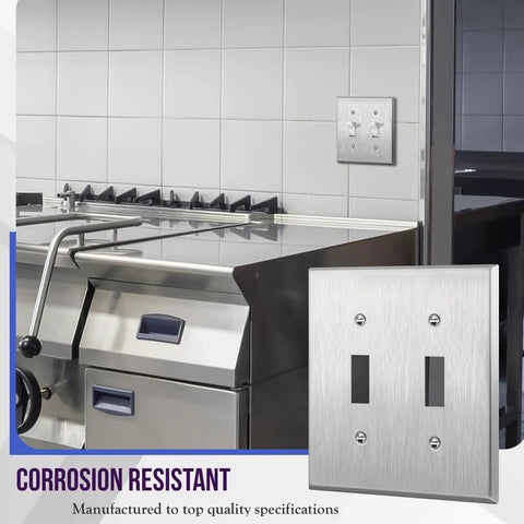 Stainless Steel Wall Plate For Toggle Light Switch 2 Gang 4.50 In By 4.57 In Built To Last Corrosion Resistant Cover