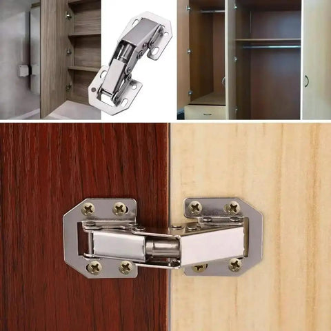 90 Degree No-Drilling Hydraulic Buffer Hinges For Kitchen Cabinets And Cupboards Soft Close Mechanism, Silver Finish
