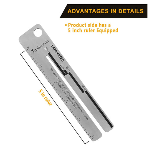 Easy To Use No Brainer Roof Shingle Gauge With Carabiner Pro Grade Roofing Tool showing 5-inch ruler side