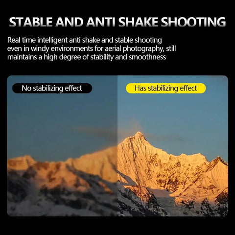 Image showcasing the difference between stable and anti-shake shooting, part of Beginner Friendly Kids Drone With Camera And Remote, Brushless Motor For Smooth Flight, FPV Video, Optical Flow Hover, One Key Takeoff, Safe Spiral Guard, Dual Battery Pack, Gray features.