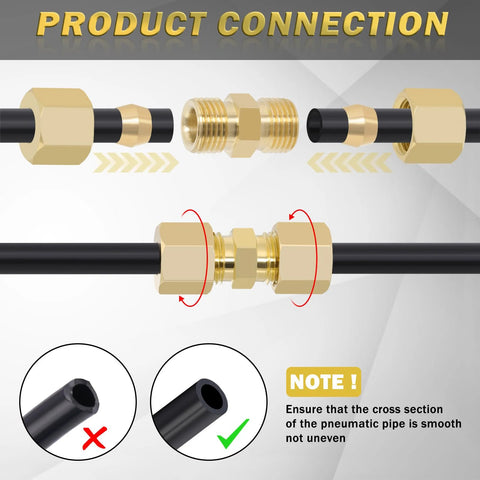 Taiidaues brass compression tube fittings on black tubing; includes 10x 3/16 in OD union connectors and 10 ferrule sleeves.