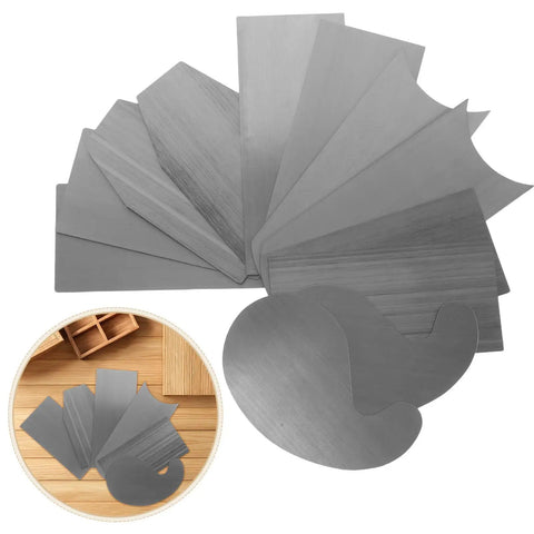 Tough As Nails Steel Cabinet Scraper Tool Kit With Two Precision Card Scrapers For Woodworking showing various steel scrapers.