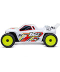 Micro RC Car 1/28 Scale 2WD Ready To Run With Aluminum Chassis And Oil Filled Shocks, side view in colorful design.