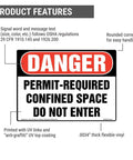 Permit Required Confined Space Danger Sign 10X7 Inches OSHA Compliant Wall Plate for Industrial Jobsites, featuring rounded corners.