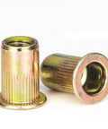 Rivet Nut Kit 50 Pieces 5/16-18 UNC Carbon Steel Flat Head Rivet Nuts With Knurled Body Zinc Plated For Beefy Heavy Duty