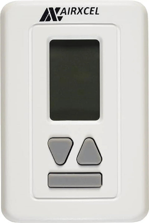 Airxcel T Stat Wall Digital Thermostat For RV Heat And Cool, Single Stage Climate Control, gray finish, front view