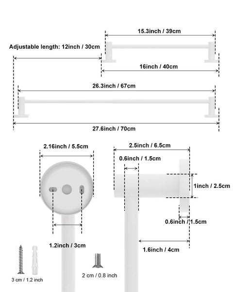 Extendable Adjustable Towel Bar From Sixteen To Twenty Seven Point Six Inches Stainless Steel Wall Mounted Rail dimensions